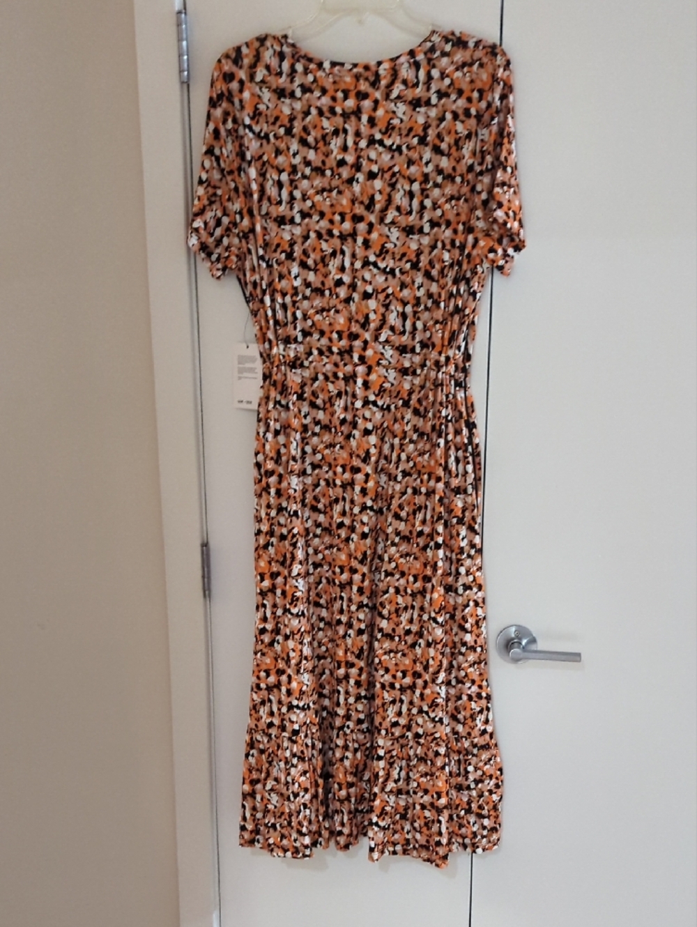 NWT Women's Orange Print Tie-Waist Midi Dress, Size 14-16 - Picture 3 of 4